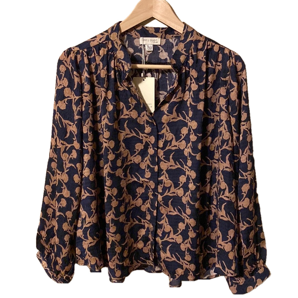 See U Soon|. Navy print blouse. Small